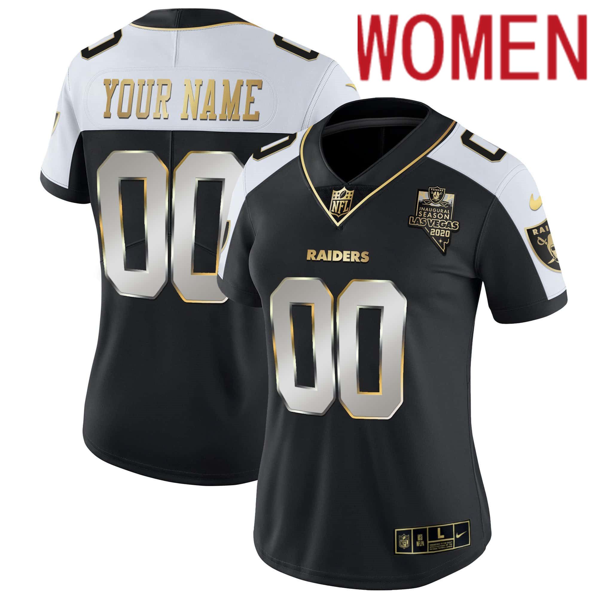 Women Oakland Raiders 2024 Nike Vapor Black Gold & Black Inverted Limited Custom NFL Jersey style 2